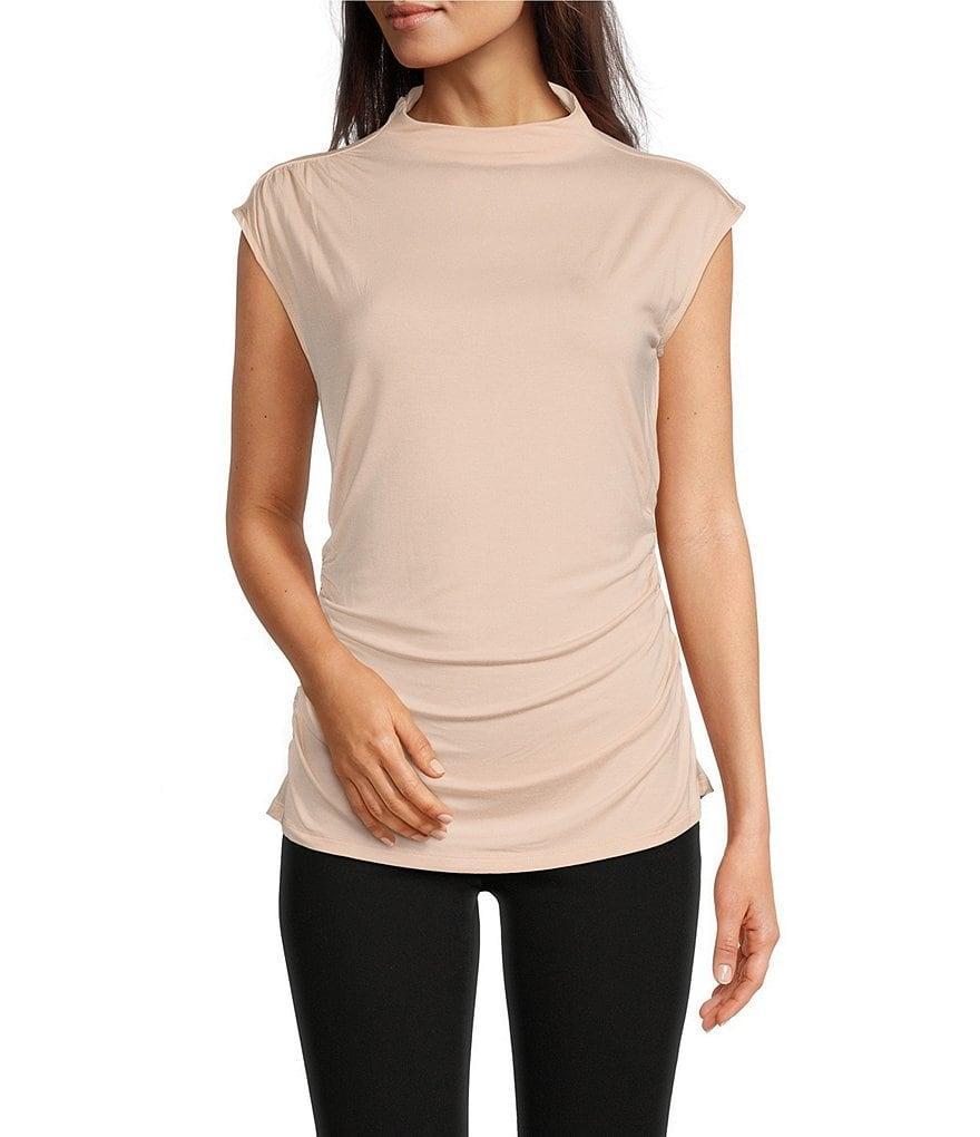 DKNY Stretch Jersey Asymmetrical Shirred Cowl Neck Sleeveless Top Product Image