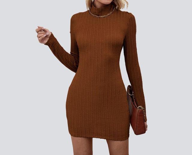 Long-Sleeve Mock-Neck Open Back Mini Sheath Dress Product Image