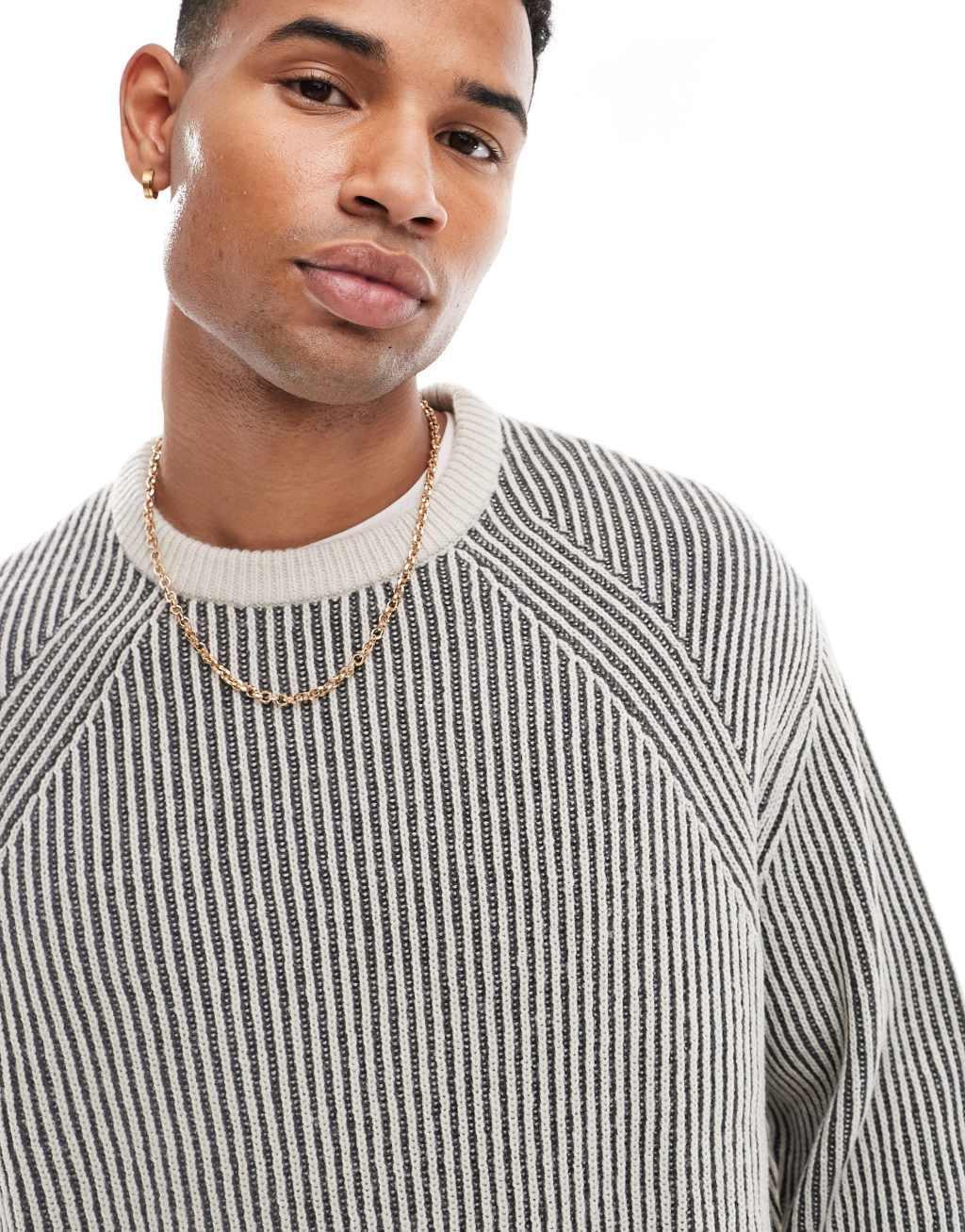 ASOS DESIGN relaxed knit plated ribbed sweater in gray Product Image