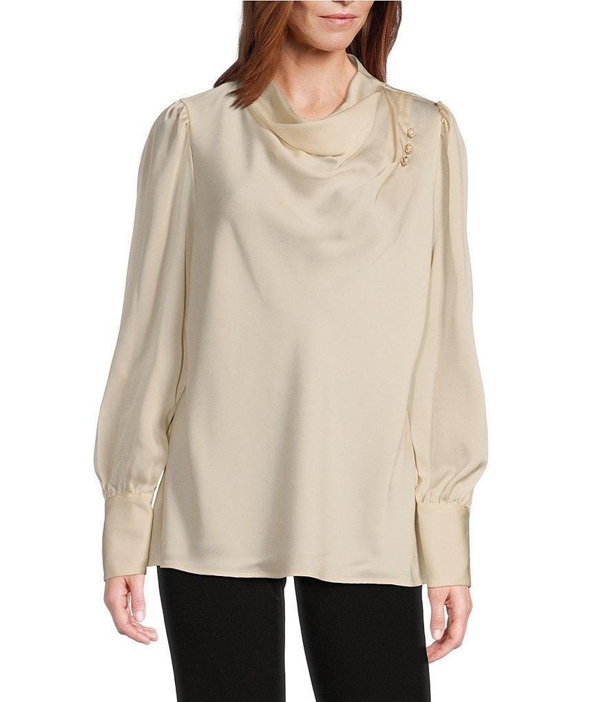 Investments Woven Audrey Long Sleeve Cowl Neck Button Detail Top Product Image