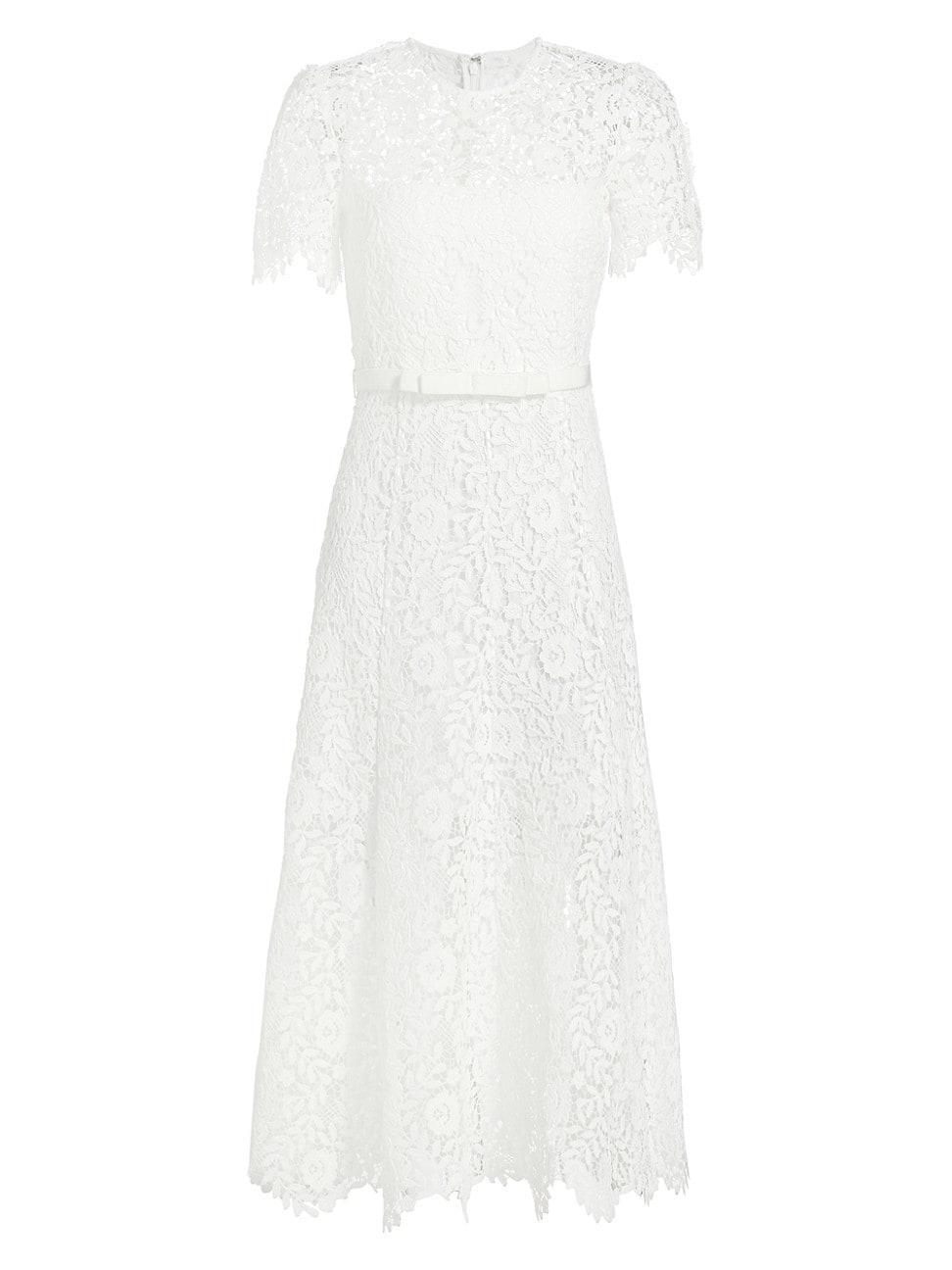 Womens Short-Sleeve Lace Midi-Dress product image