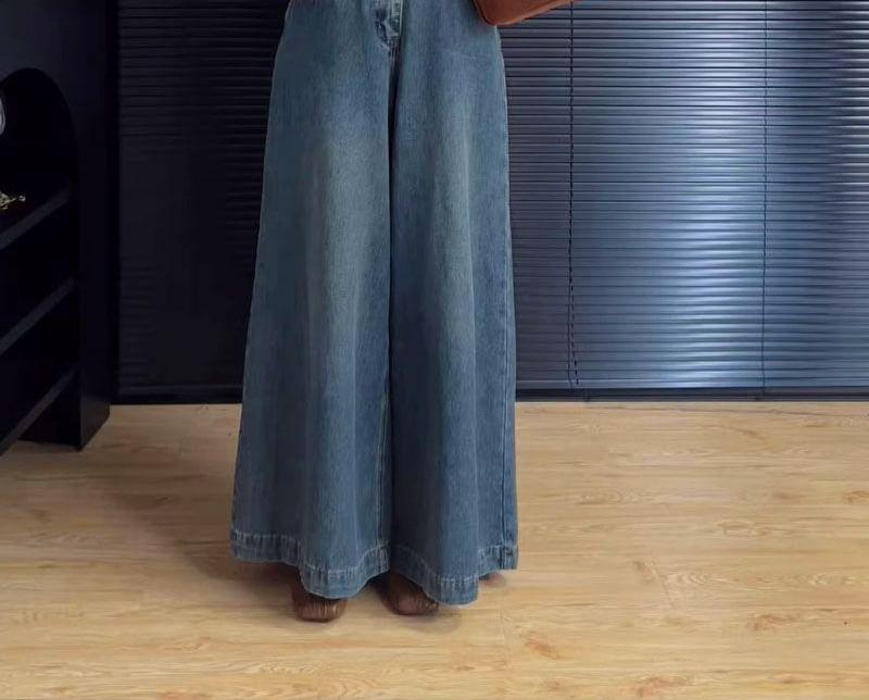 High Waist Washed Wide Leg Jeans Product Image