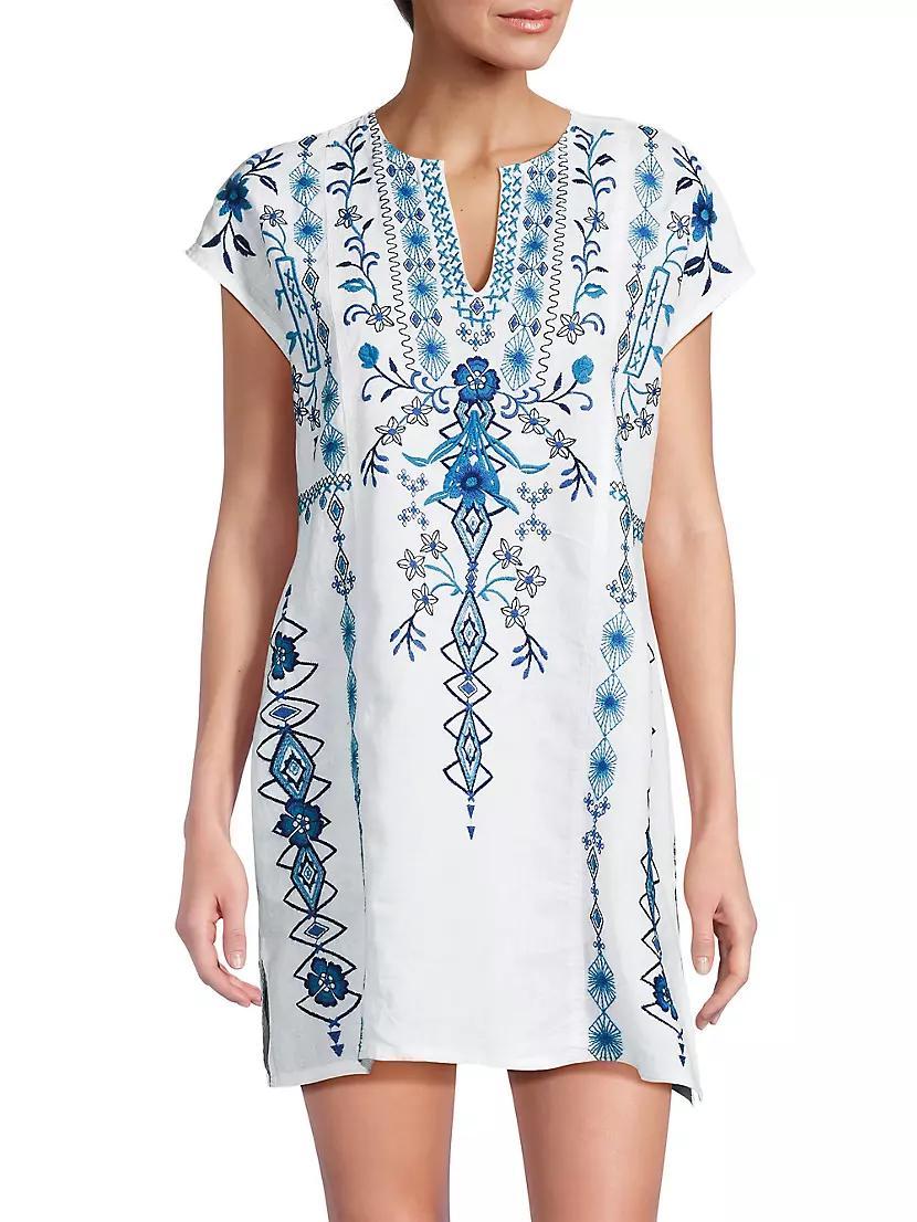 Taria Embroidered Floral Linen-Blend Shift Dress Product Image