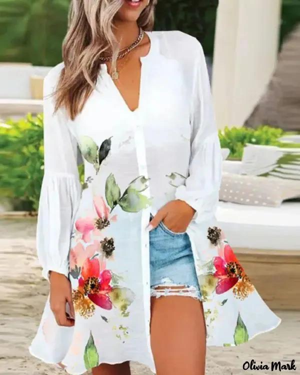 Olivia Mark – Floral Print Long Sleeve Button Down Shirt Product Image