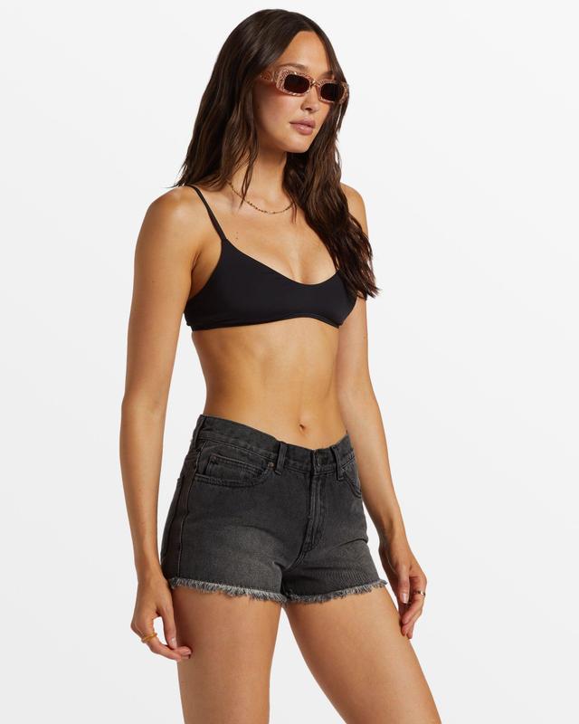 Drift Away Frayed Denim Shorts - Black Rinse Female Product Image