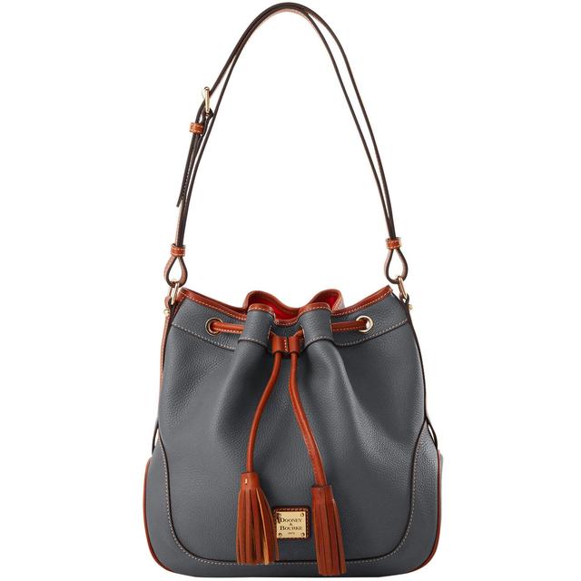 Dooney & Bourke Womens Pebble Grain Drawstring Leather Shoulder Bag in Slate Product Image