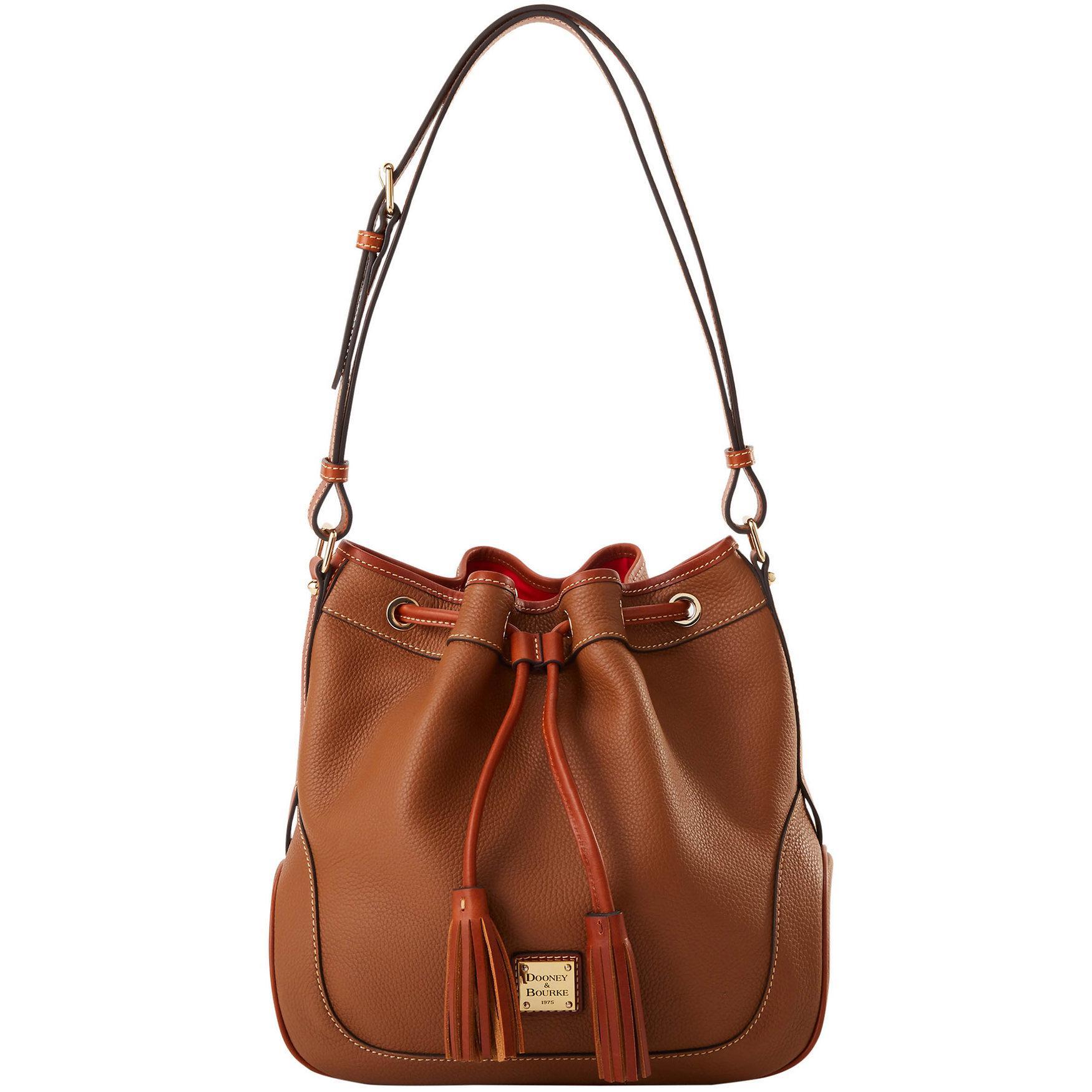 Dooney & Bourke Womens Pebble Grain Drawstring Leather Shoulder Bag in Caramel Product Image