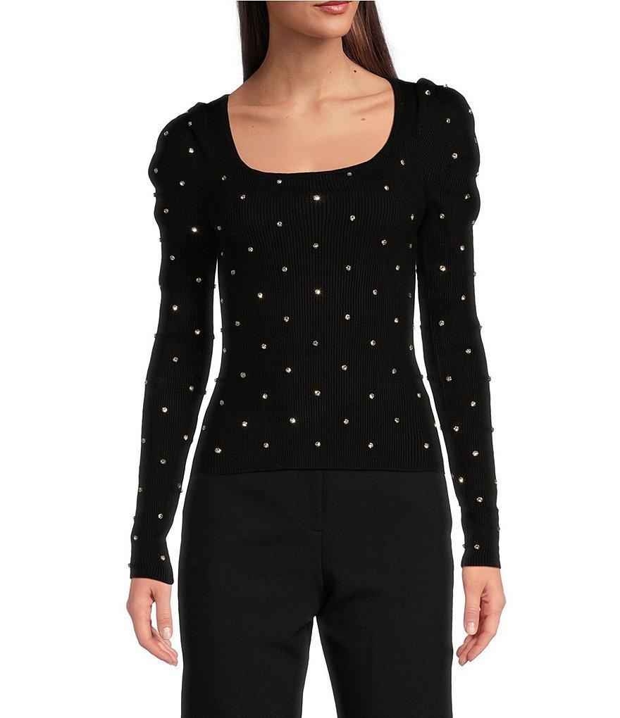 KARL LAGERFELD PARIS Rhinestone Crew Neck Long Sleeve Sweater Product Image