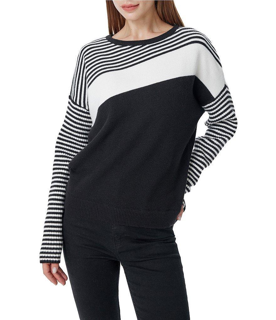 Greige Crewneck Striped Long Sleeve Sweater Product Image