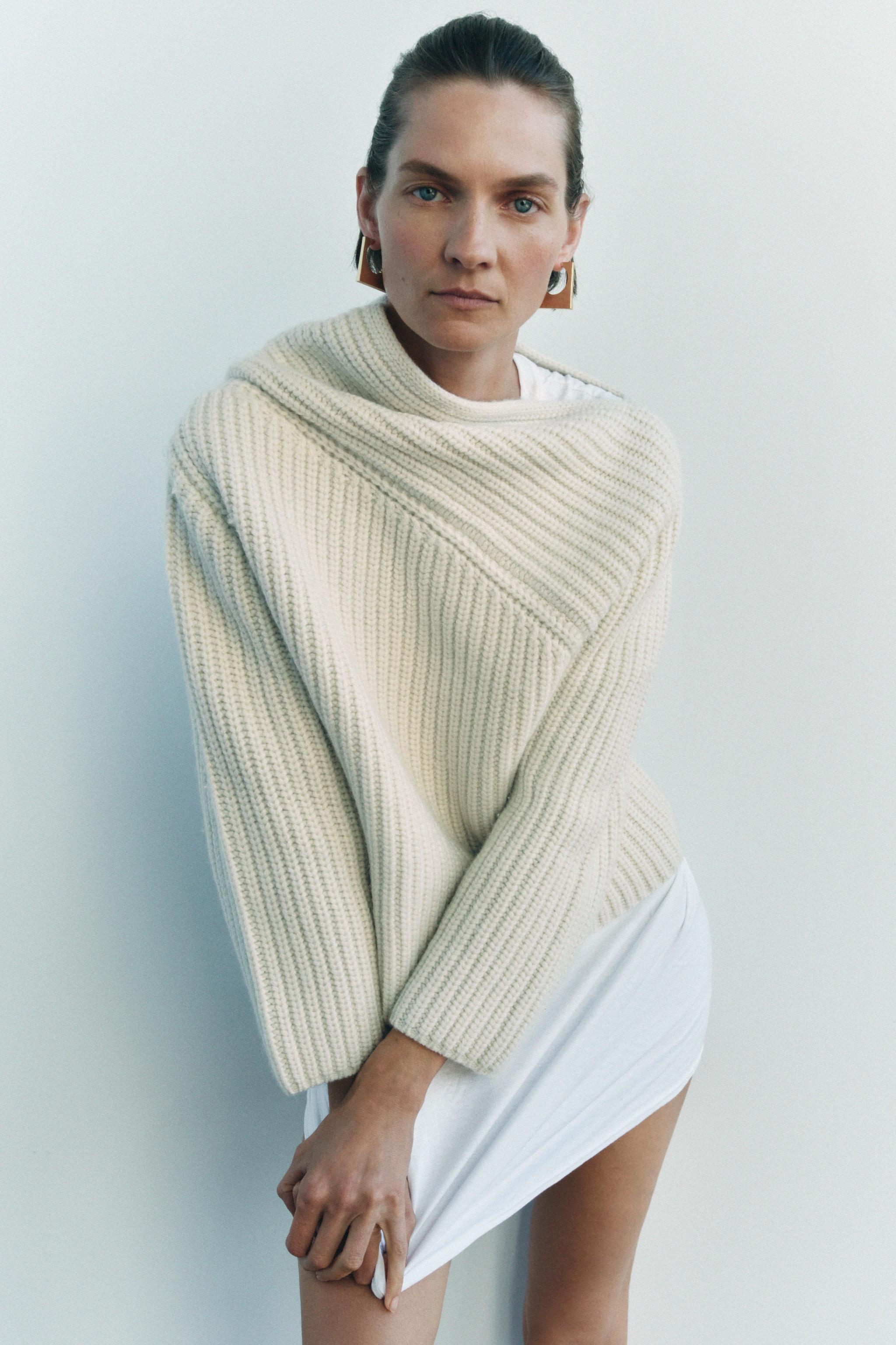 WOOL BLEND ASYMMETRIC NECKLINE SWEATER Product Image