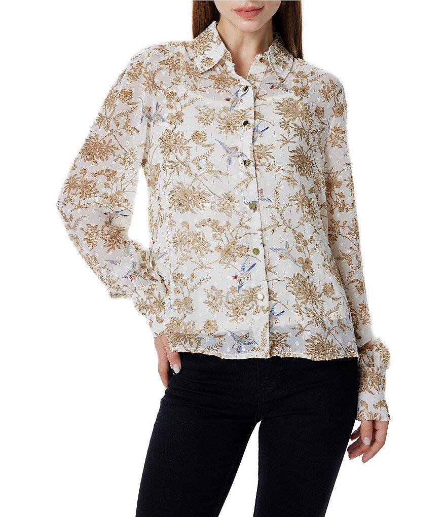 Greige Woven Printed Collared Long Sleeve Button Down Top product image