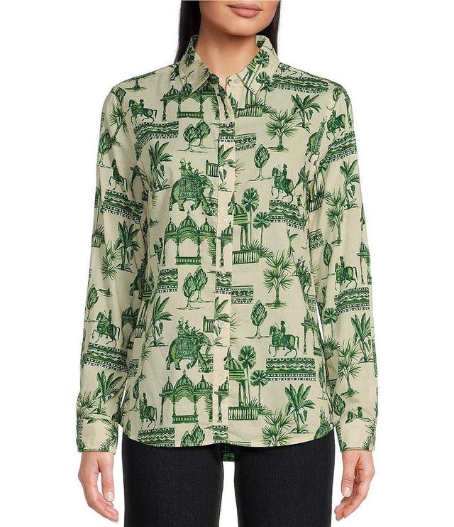 J.McLaughlin Lois Stretch Cotton Poplin Desert Toile Print Point Collar Long Sleeve Button Front Blouse Product Image