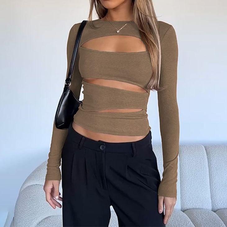 Long-Sleeve Plain Cutout Top product image