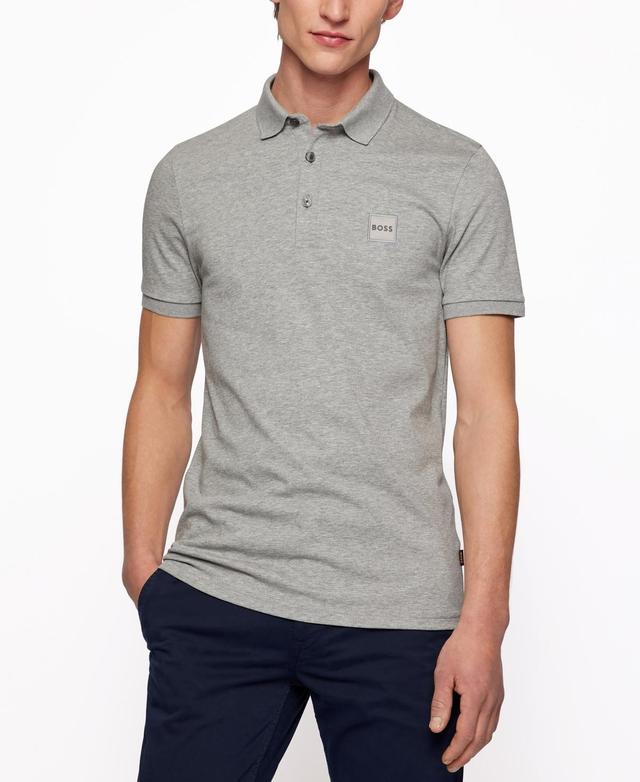 Boss Mens Stretch-Cotton Logo Patch Slim-Fit Polo Shirt Product Image