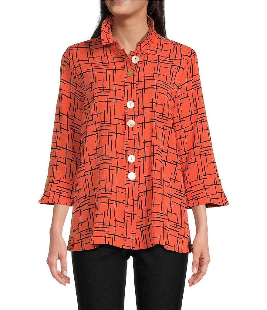 Ali Miles Woven Crinkle Wire Collar 3/4 Sleeve Button-Front Tunic Product Image