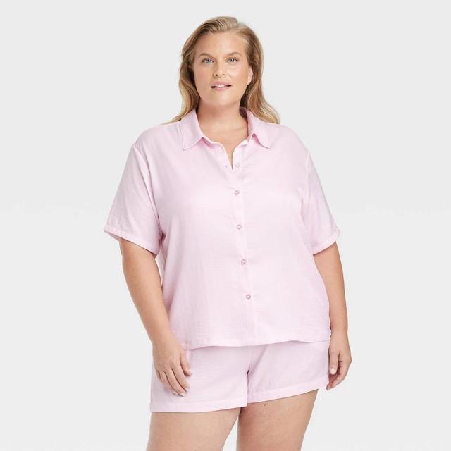 Womens Satin Short Sleeve Notch Collar Top and Shorts Pajama Set - Auden Pink 4X Product Image