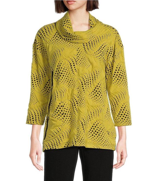 Ali Miles Knit Jacquard Cowl Neck 3/4 Sleeve Hi-Low Hem Tunic Product Image