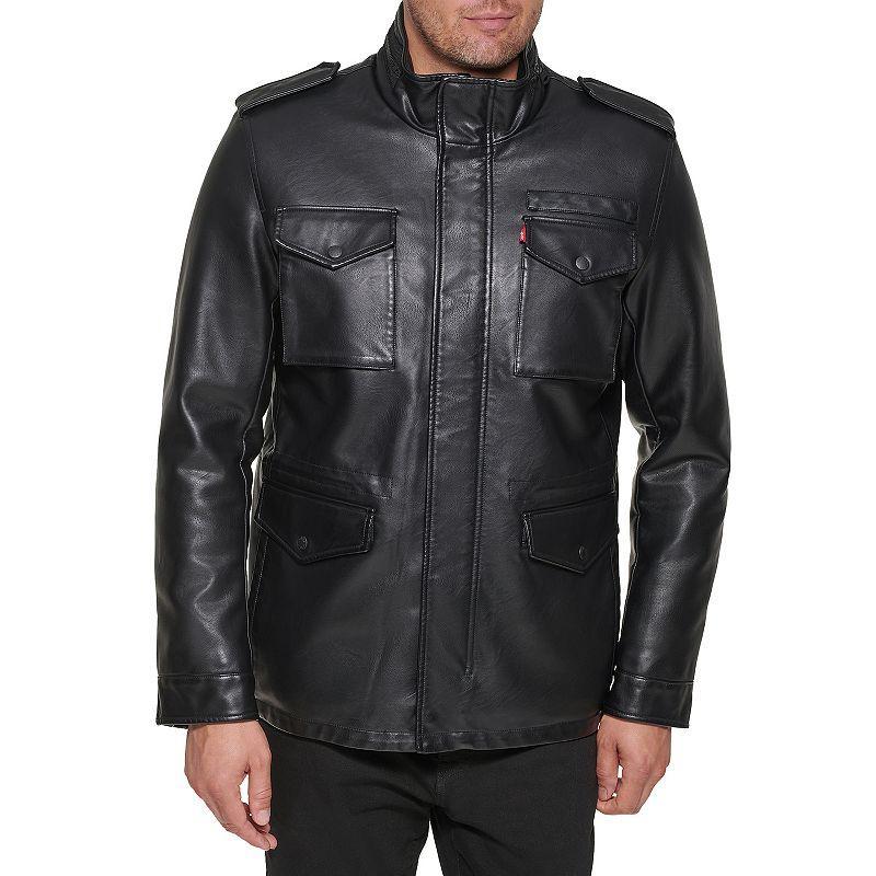 Mens Levis Faux-Leather Sherpa-Lined Military Bomber Jacket Product Image