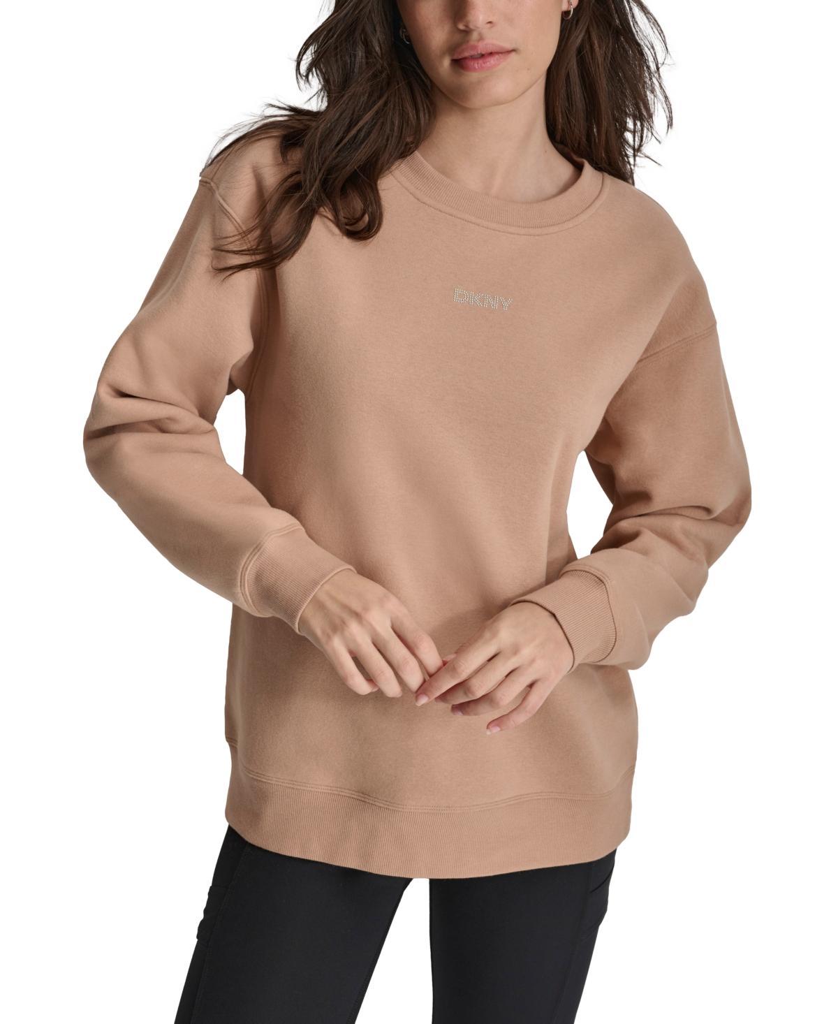 Dkny Sport Womens Mini-Stud-Logo Drop-Shoulder Fleece Crewneck Sweatshirt Product Image