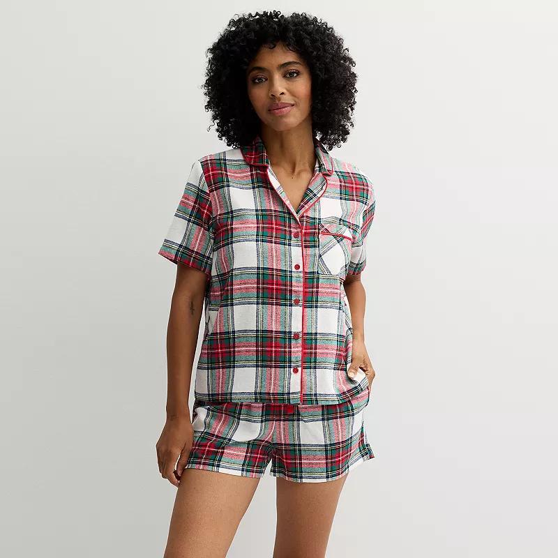 Womens Sonoma Goods For Life Short Sleeve Flannel Pajama Top & Pajama Shorts Set Product Image