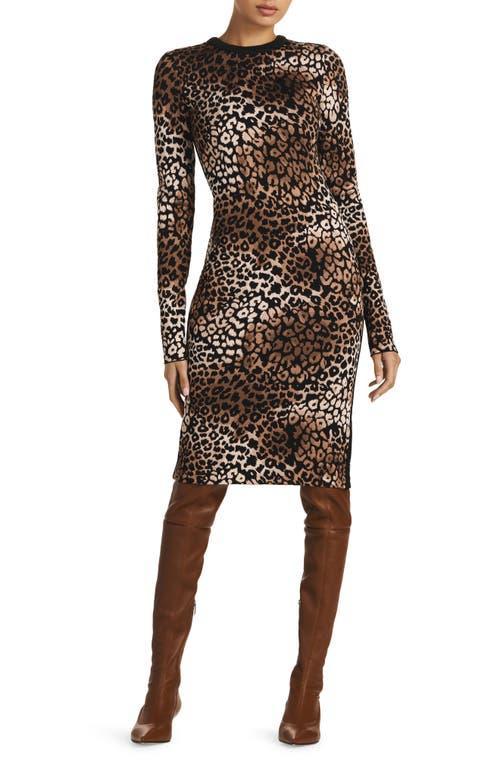 St. John Collection Leopard Jacquard Long Sleeve Body-Con Knit Dress Product Image