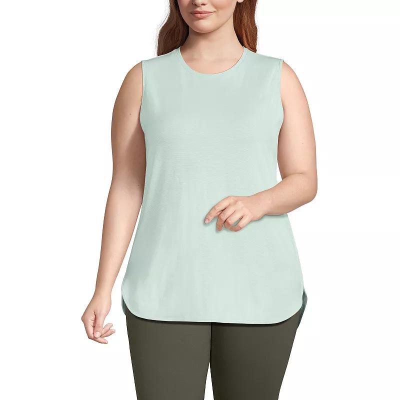 Plus Size Lands End Moisture-Wicking Tunic Tank Top, Womens Purple Pinstripe Product Image