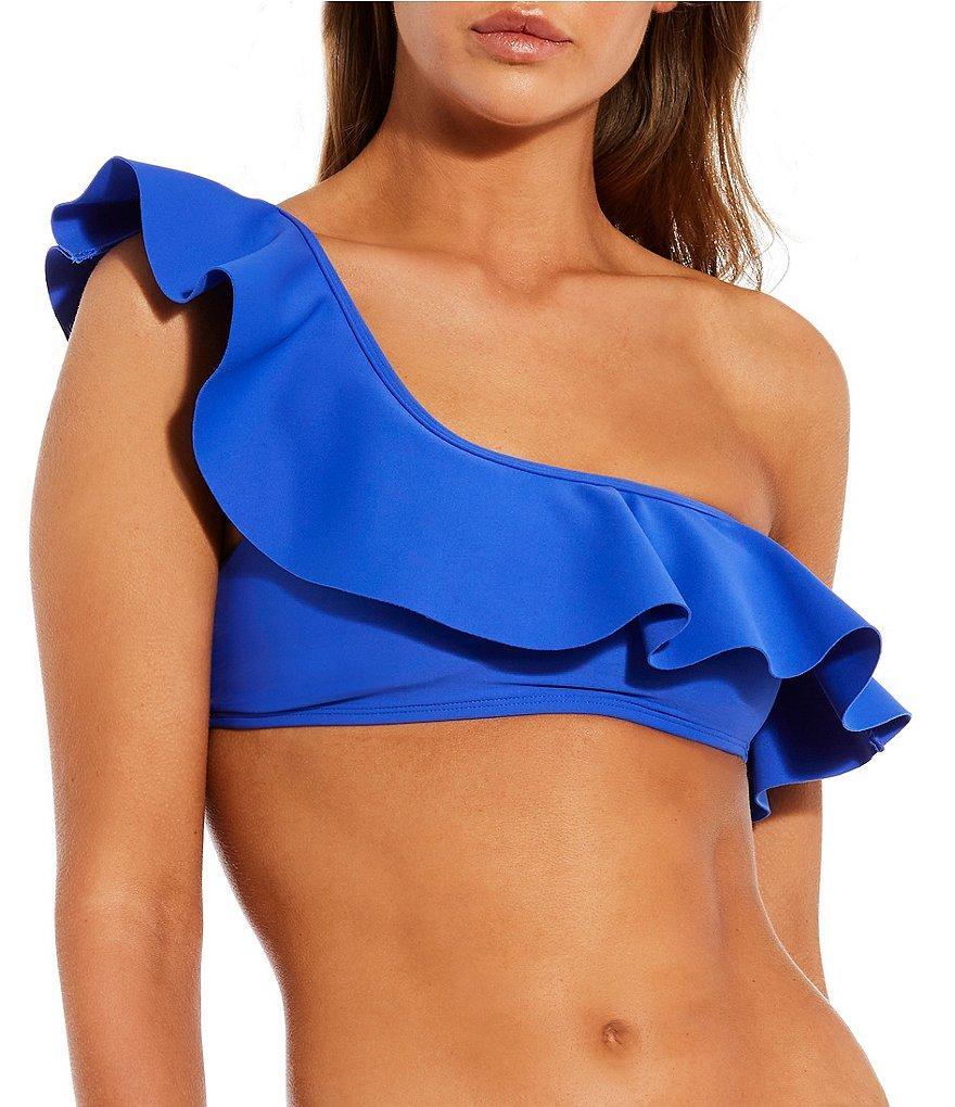 Antonio Melani Solid Bonded Ruffle One Shoulder Swim Top Product Image