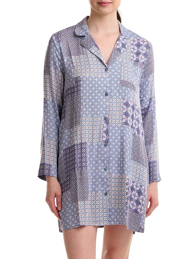 Womens Oversized Patchwork Sleep Shirt Product Image