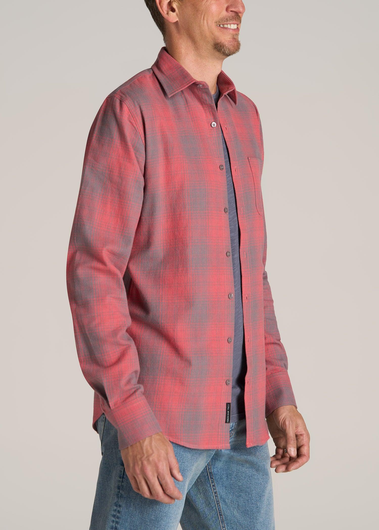 Nelson Flannel Shirt for Tall Men in Red and Grey Plaid Male Product Image