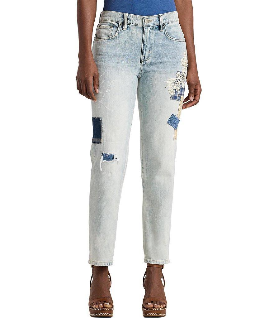 Lauren Ralph Lauren Patchwork Twill Denim Relaxed Tapered Mid Rise Ankle Jean Product Image