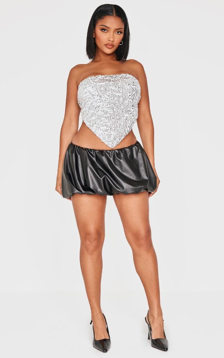 Shape Silver Sequin Bandeau Open Back Dip Hem Top Product Image