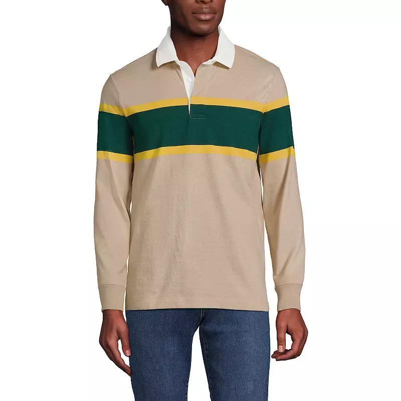 Lands End Mens Long Sleeve Stripe Rugby Shirt - Estate green Product Image