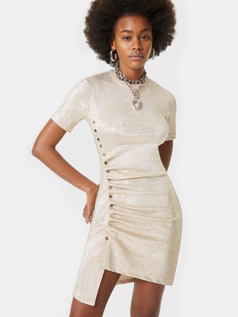 Gold Drapé pression mini dress in jersey Product Image