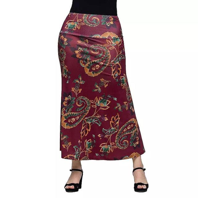 Womens 24Seven Comfort Apparel Print Elastic Waist A-Line Maxi Skirt Red Team Product Image