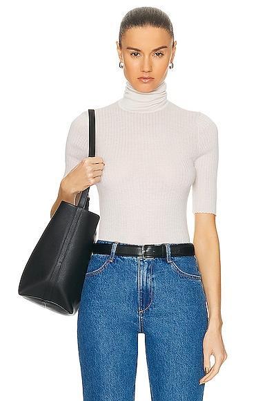 SPRWMN Short Sleeve Turtleneck Top in Cream Product Image