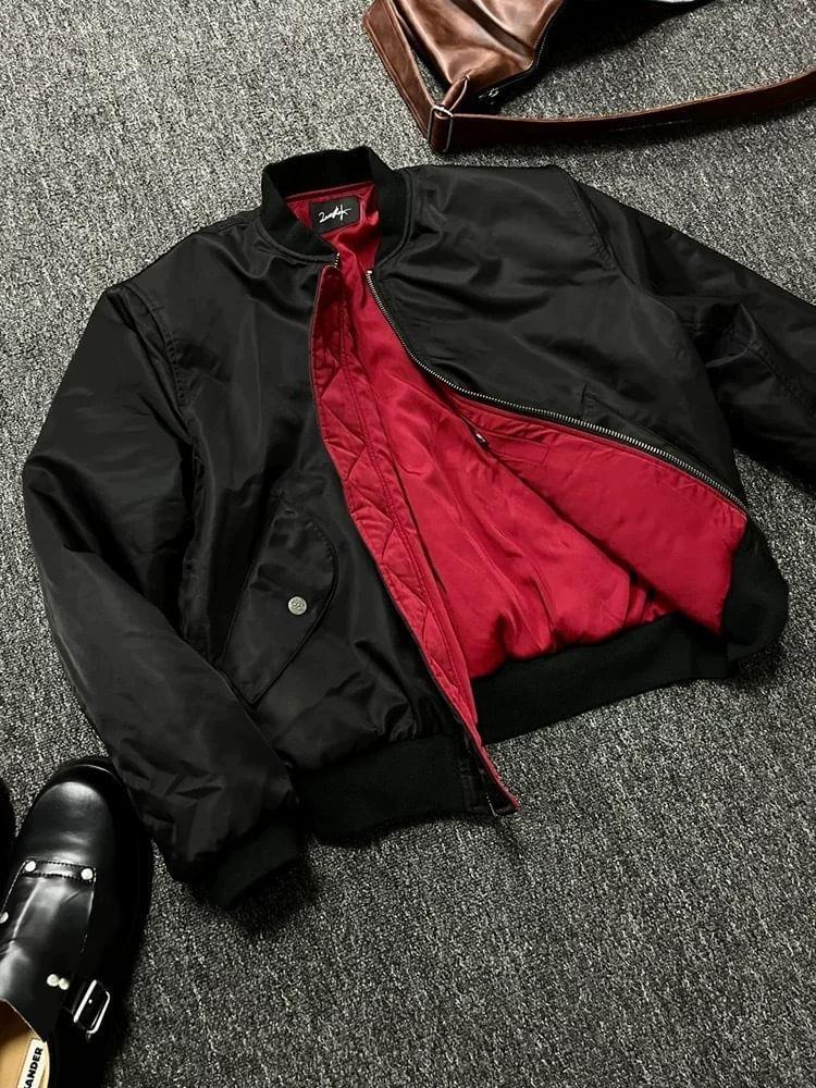 Plain Zip-Up Bomber Jacket Product Image