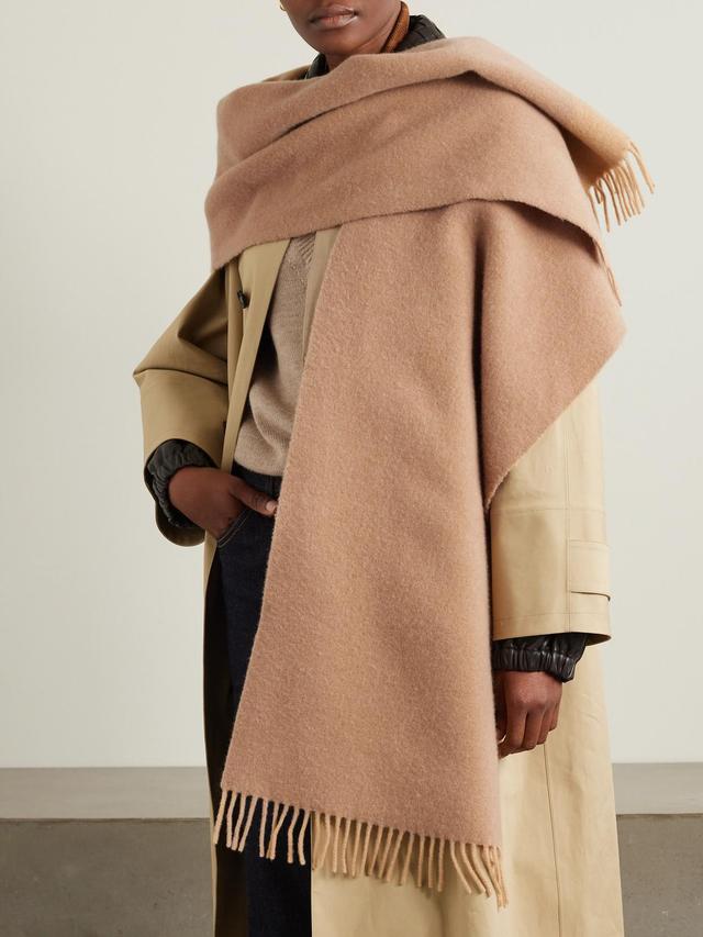 MAX MARA Zena Fringed Embroidered Cashmere And Wool-blend Scarf In Brown Product Image