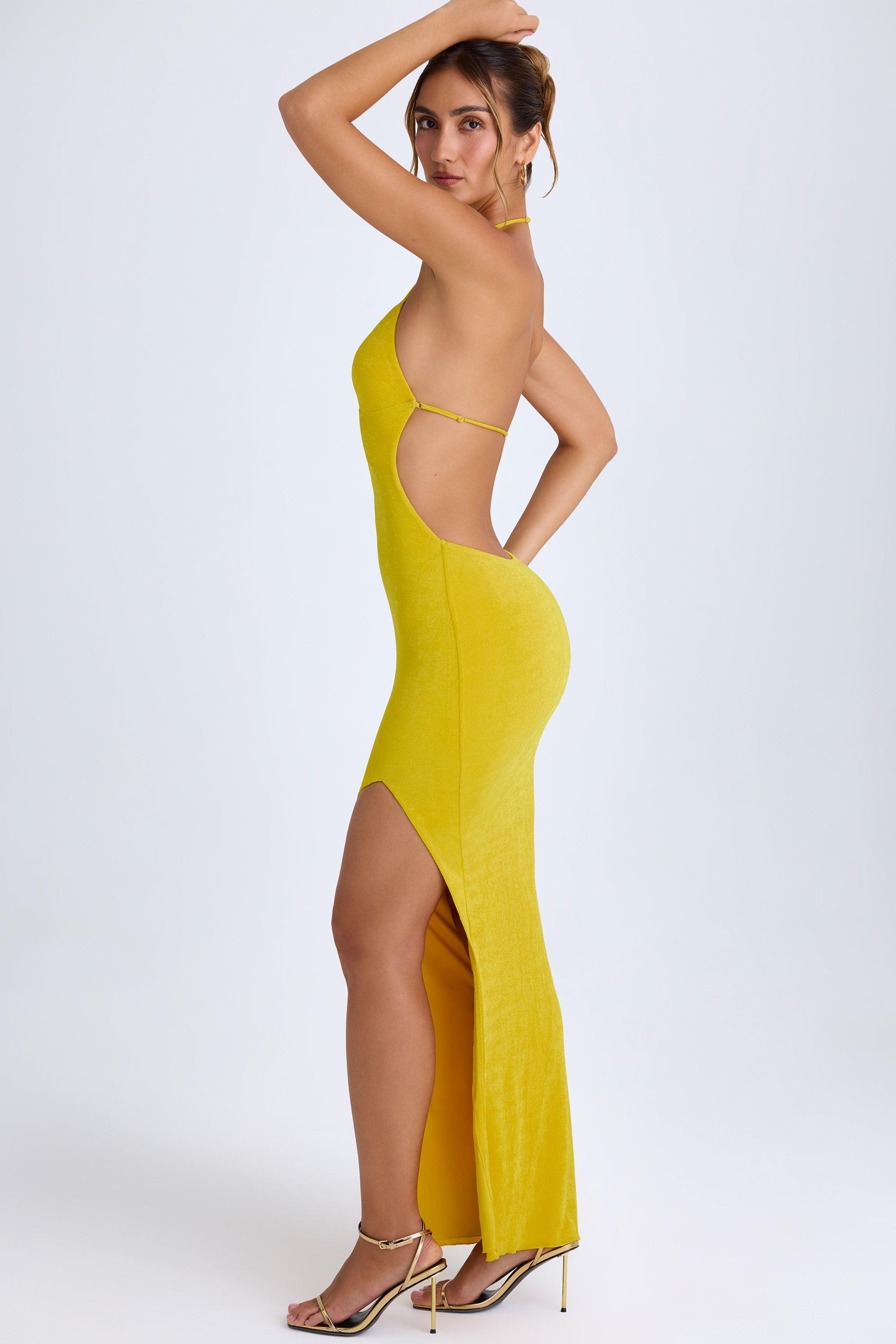 Cut-Out Halterneck Maxi Dress in Buttercup Product Image