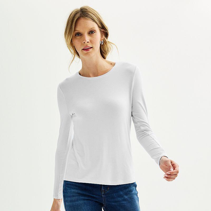 Petite Nine West Essential Long Sleeve Crewneck Tee, Womens product image