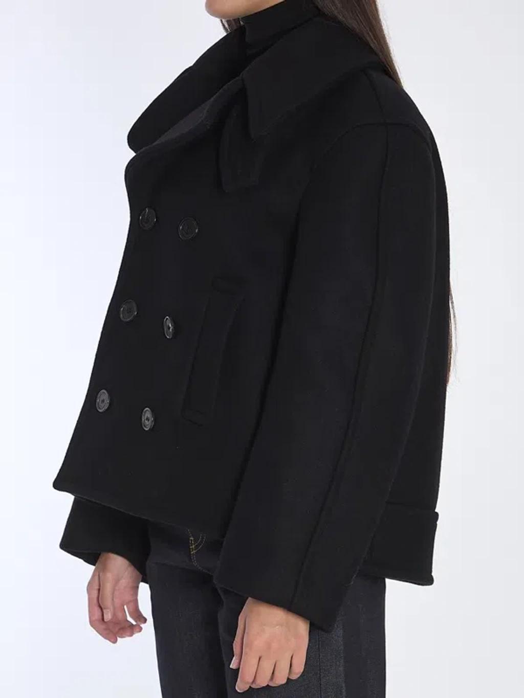 SAINT LAURENT Oversize Pea Coat In Wool In Black Product Image