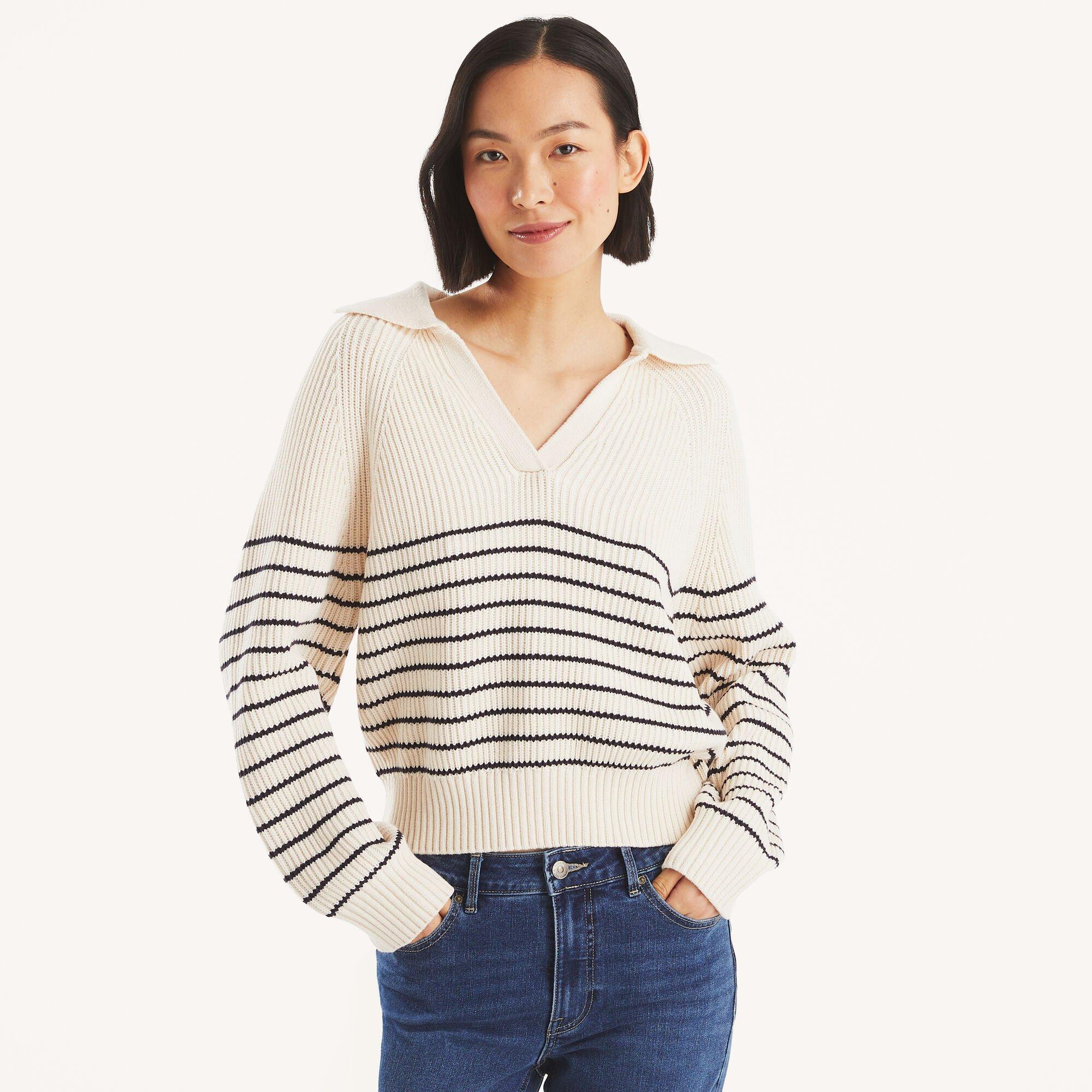 Striped Johnny Collar Sweater Product Image