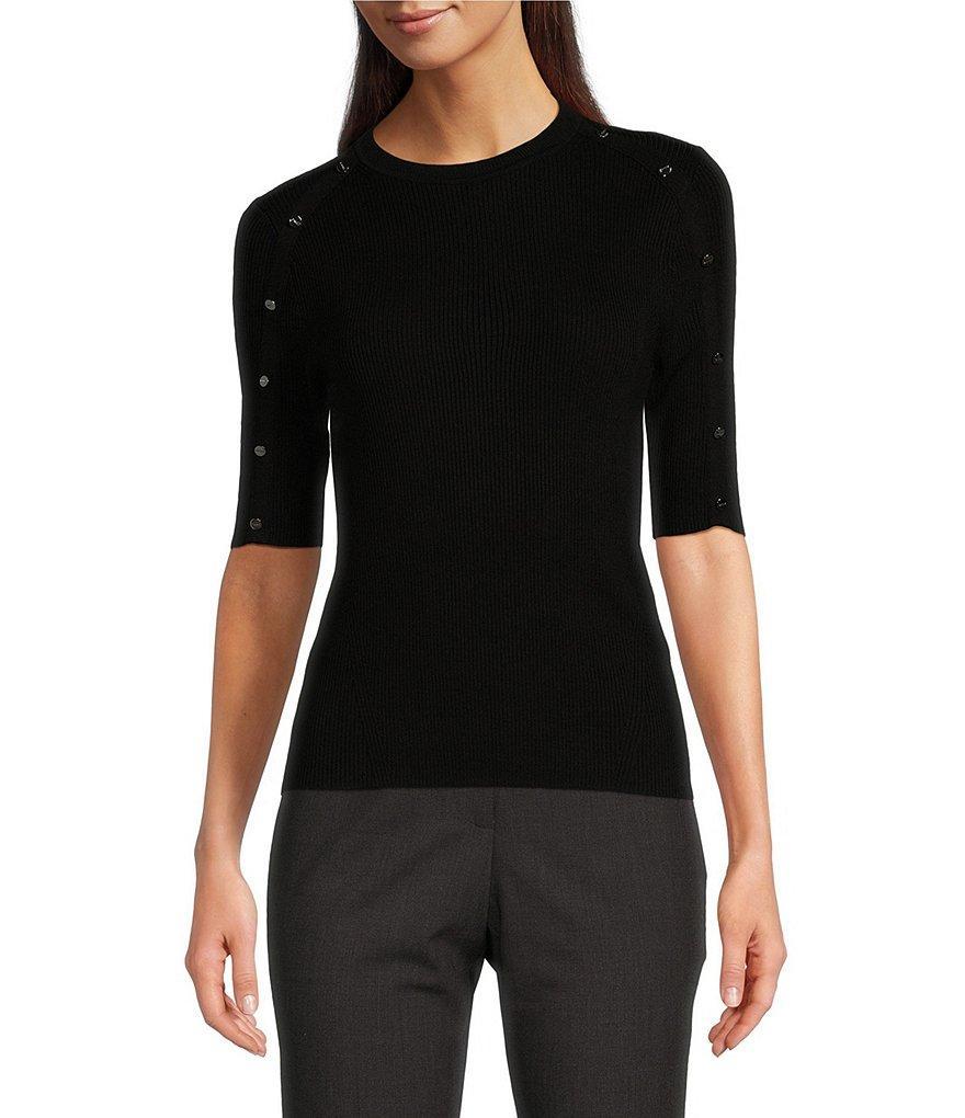 DKNY Button Detailed Elbow Sleeve Sweater Knit Top Product Image