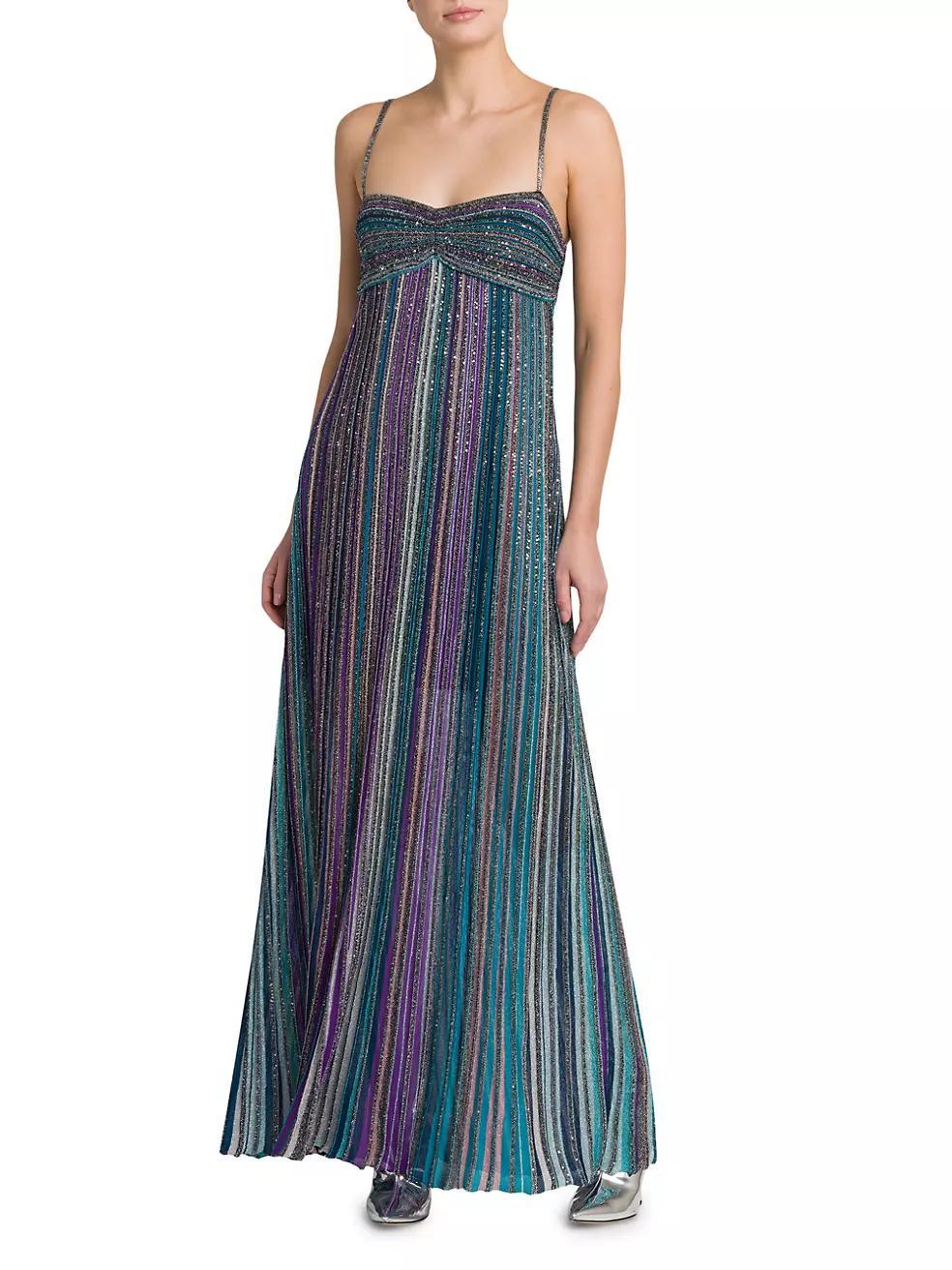 Embellished Metallic Striped Maxi Dress Product Image