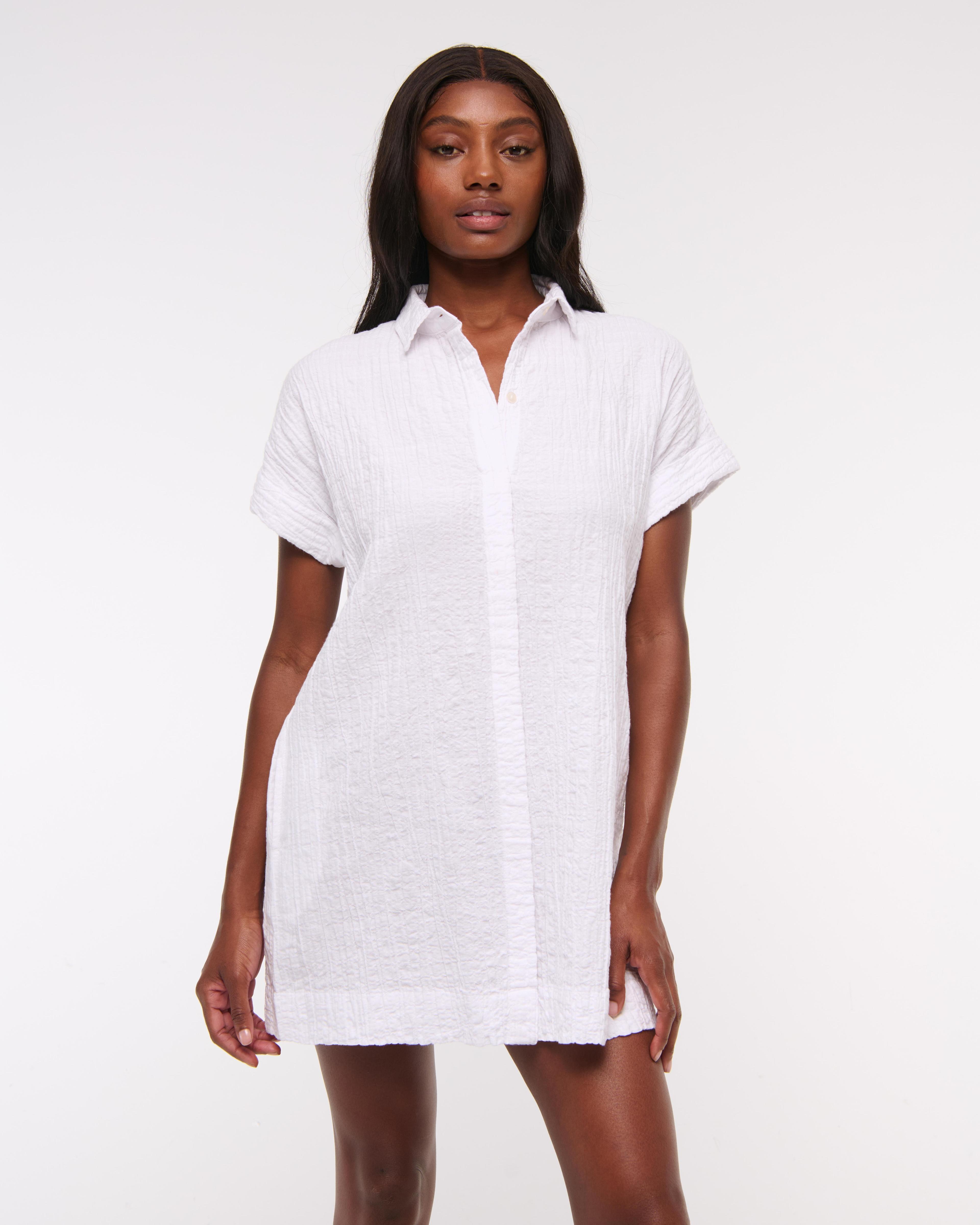 Textured Mini Shirt Dress Product Image