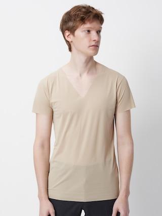 Mens Airism Anti-Odor Mesh V-Neck T-Shirt with Deodorizing Beige Large UNIQLO US Product Image