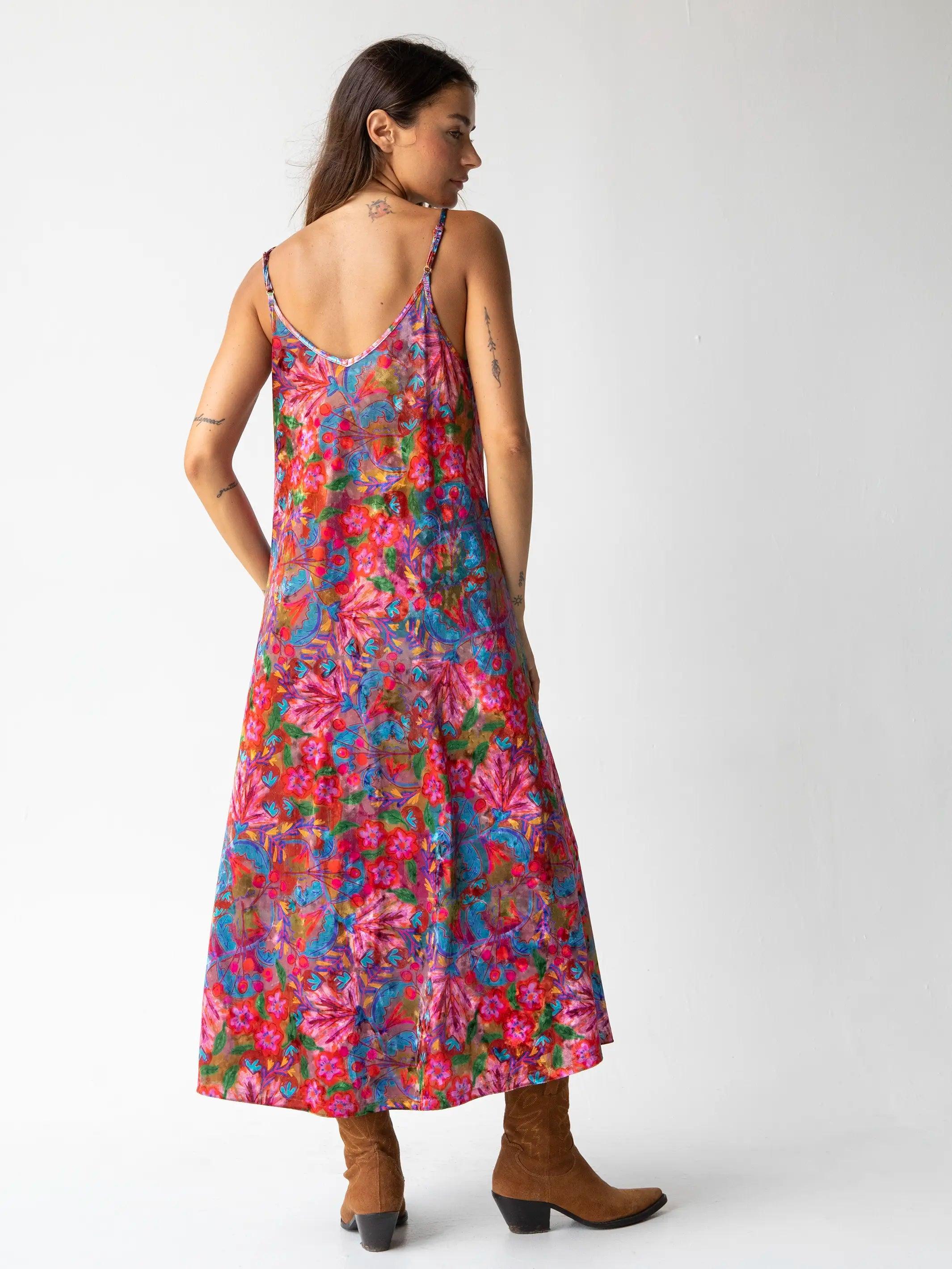 Gracie Velvet Slip Maxi Dress - Pink Red Folk Floral Product Image