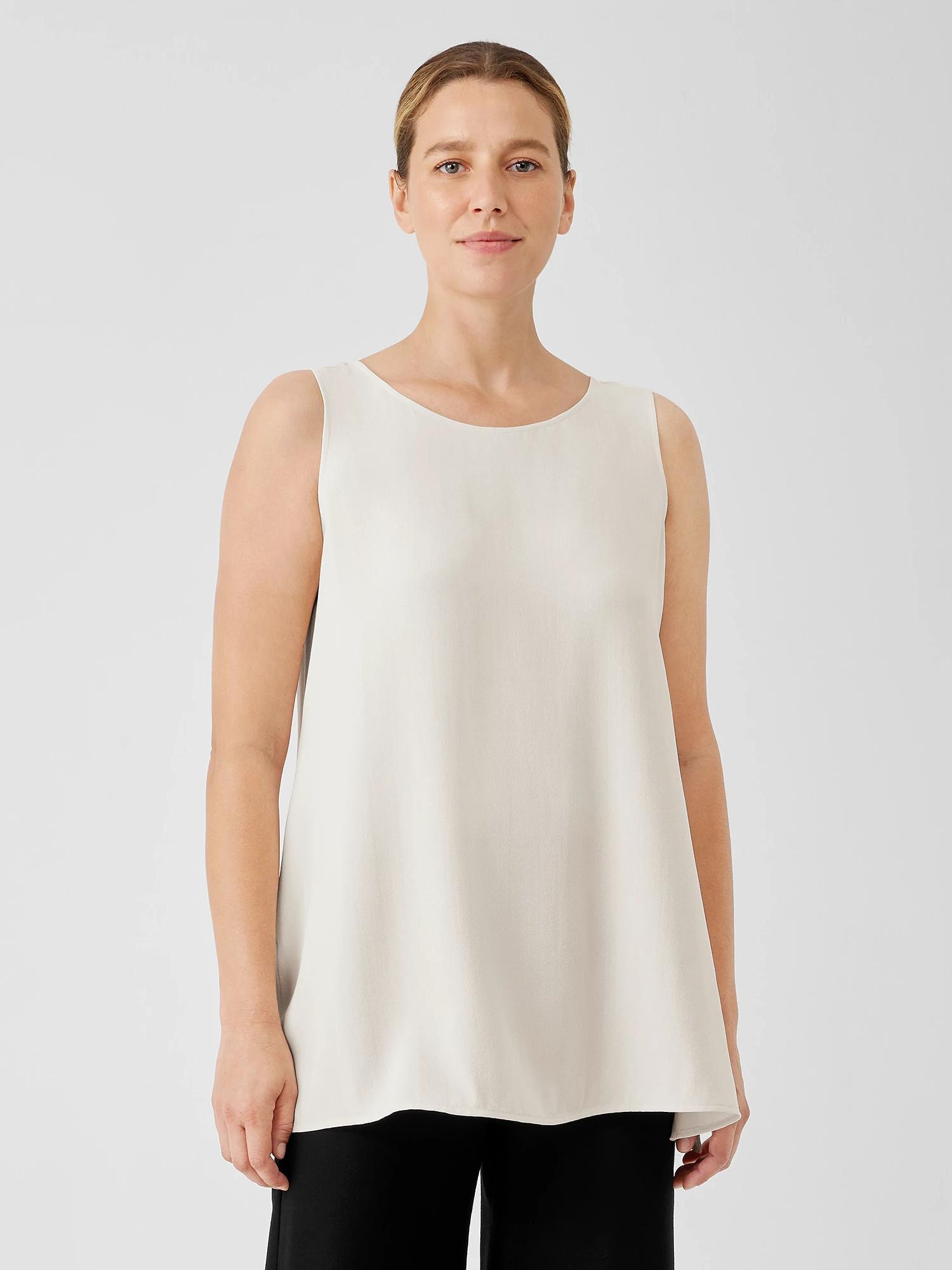 EILEEN FISHER Silk Georgette Crepe Ballet Neck Tankfemale Product Image