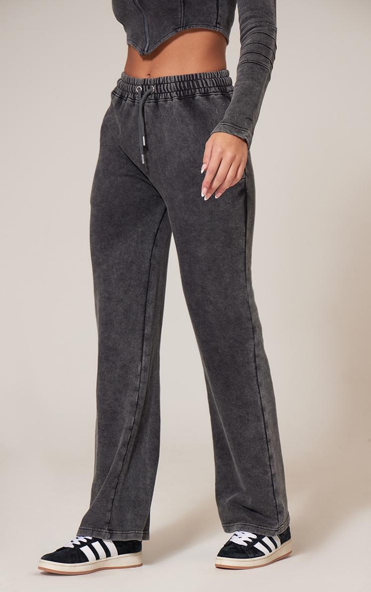 Charcoal Washed Straight Leg Seam Detail Sweatpants Product Image