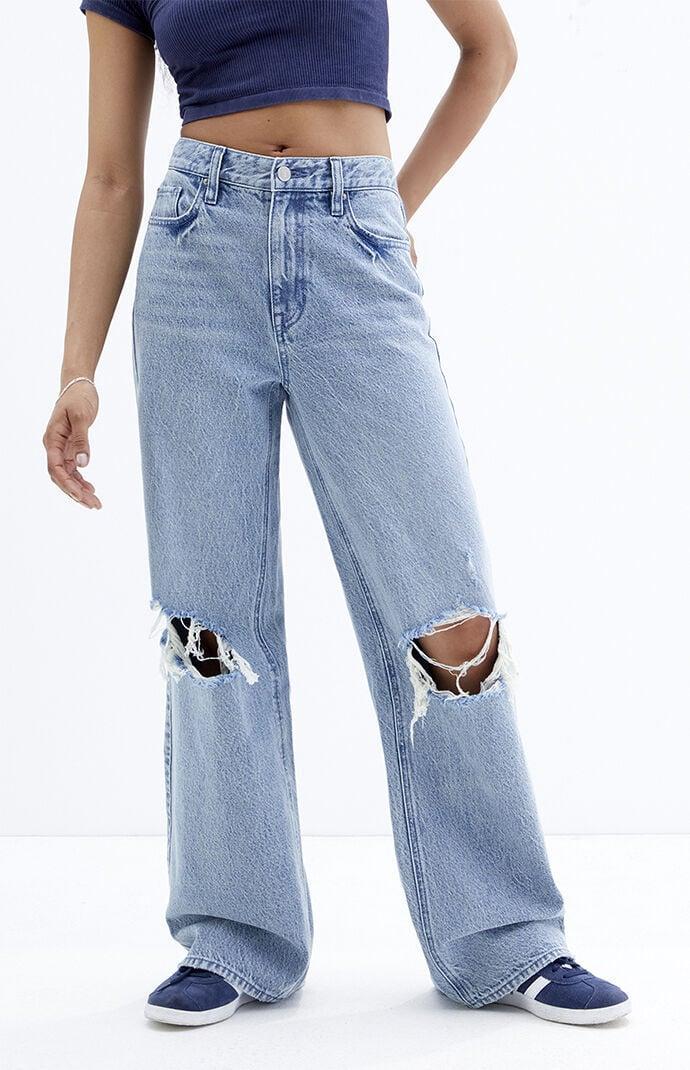 Women's Cali Light Indigo Ripped Knee Baggy Boyfriend Jeans Product Image