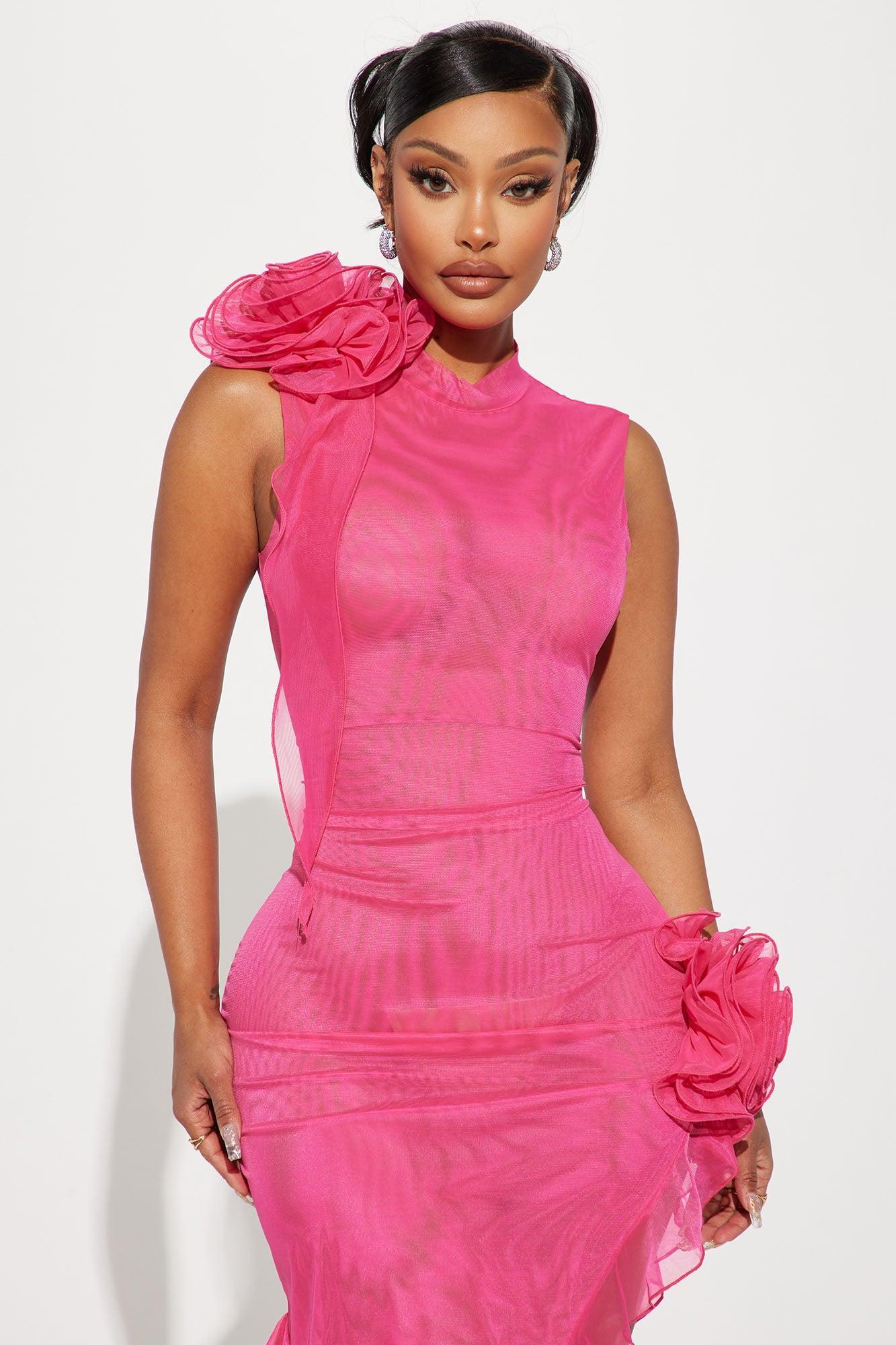 Romance Mesh Maxi Dress - Hot Pink Product Image